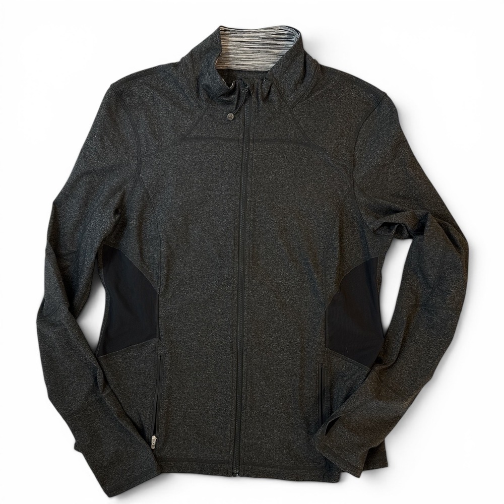 Kirkland Signature Womens Gray Heather Full Zip Active Track Jacket Thumbhole L
